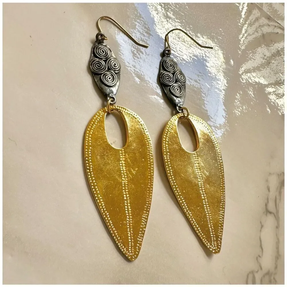 Devin Leigh 18k Gold Plated Hammered and Gun Metal Earrings